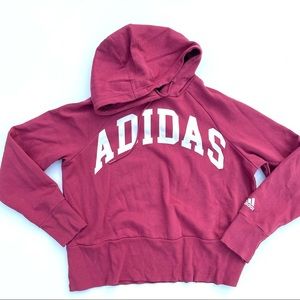 Adidas Cranberry Red Hoodie with White Logo Spell-out, M